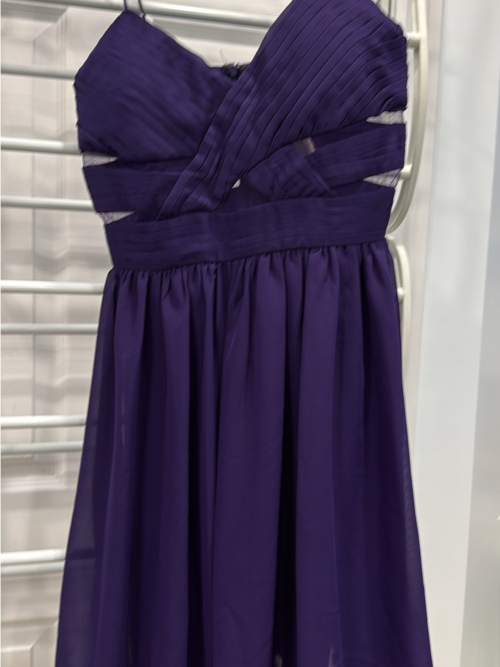 Strapless Crisscross Bodice Chiffon Gown in Deep Purple